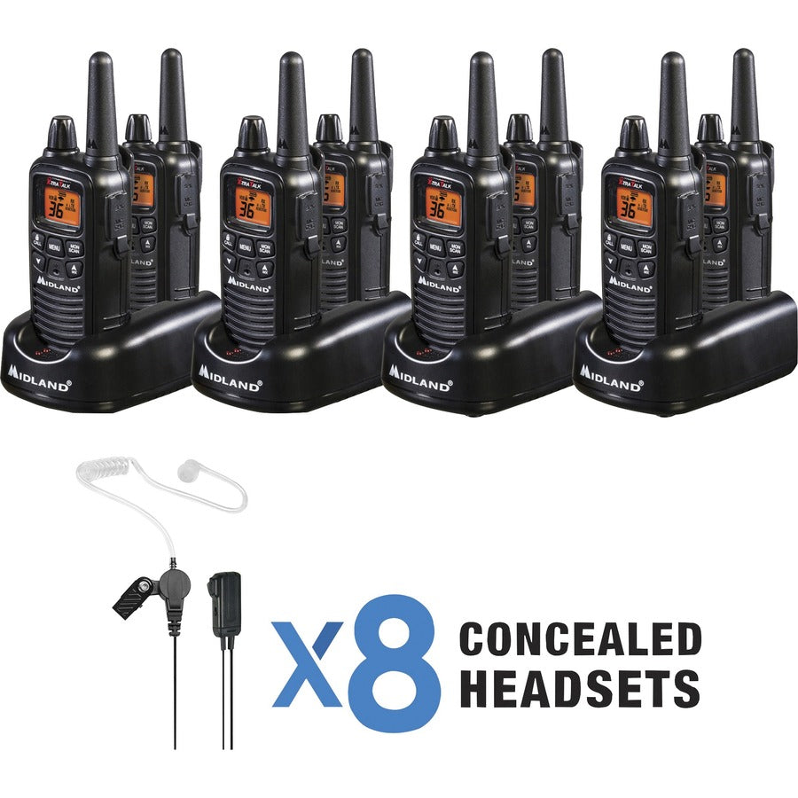 Midland Business Radio Bundle - 36 Radio Channels - 22 FRS - Silent Operation, Hands-free - AAA - Nickel Metal Hydride (NiMH) - Black - 8 / Carton