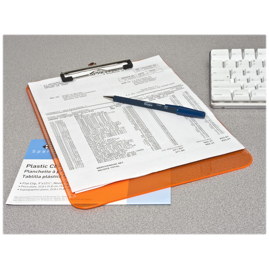 business-source-flat-clip-clipboard-9-x-12-plastic-neon-orange-1-each_bsn01866 - 2