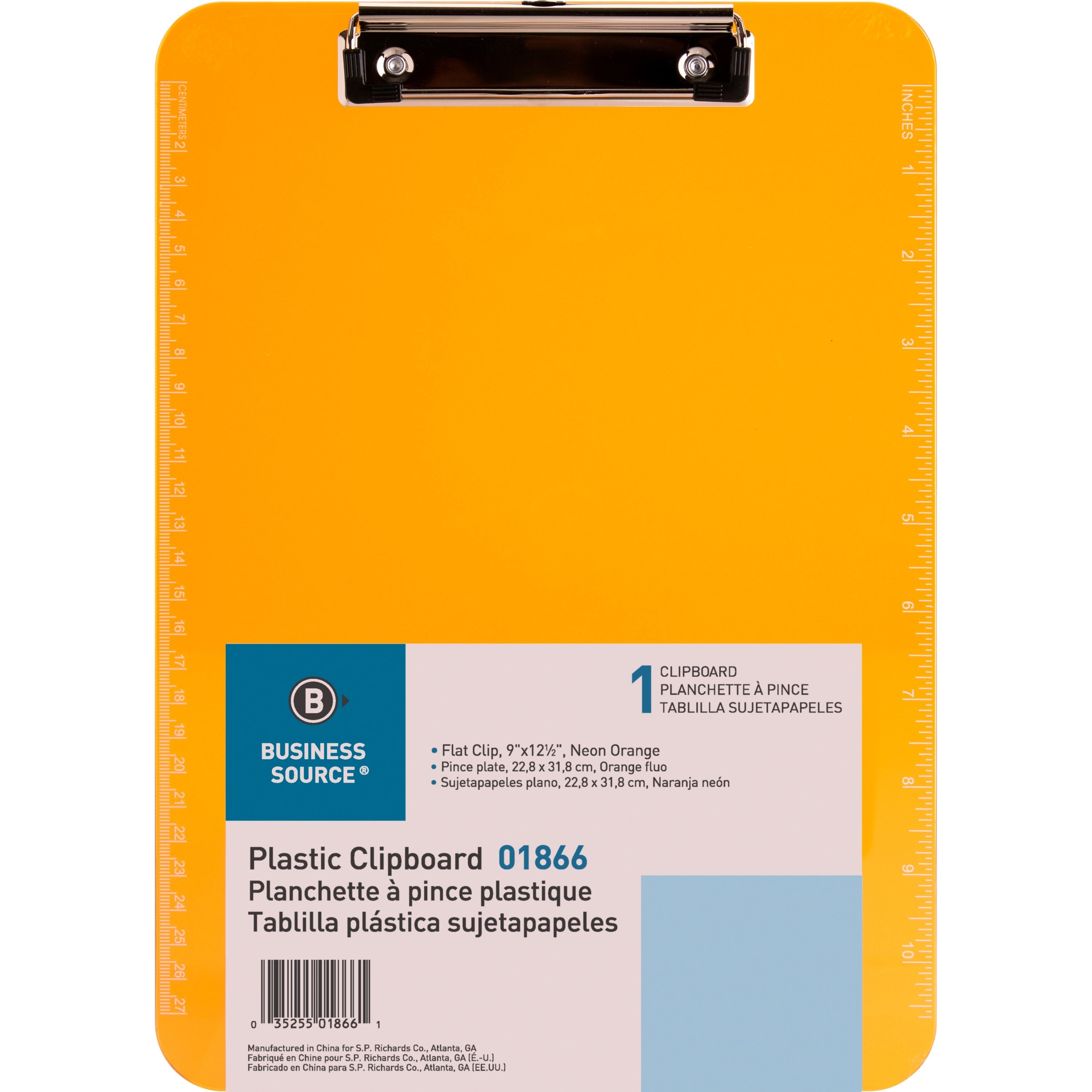 business-source-flat-clip-clipboard-9-x-12-plastic-neon-orange-1-each_bsn01866 - 1