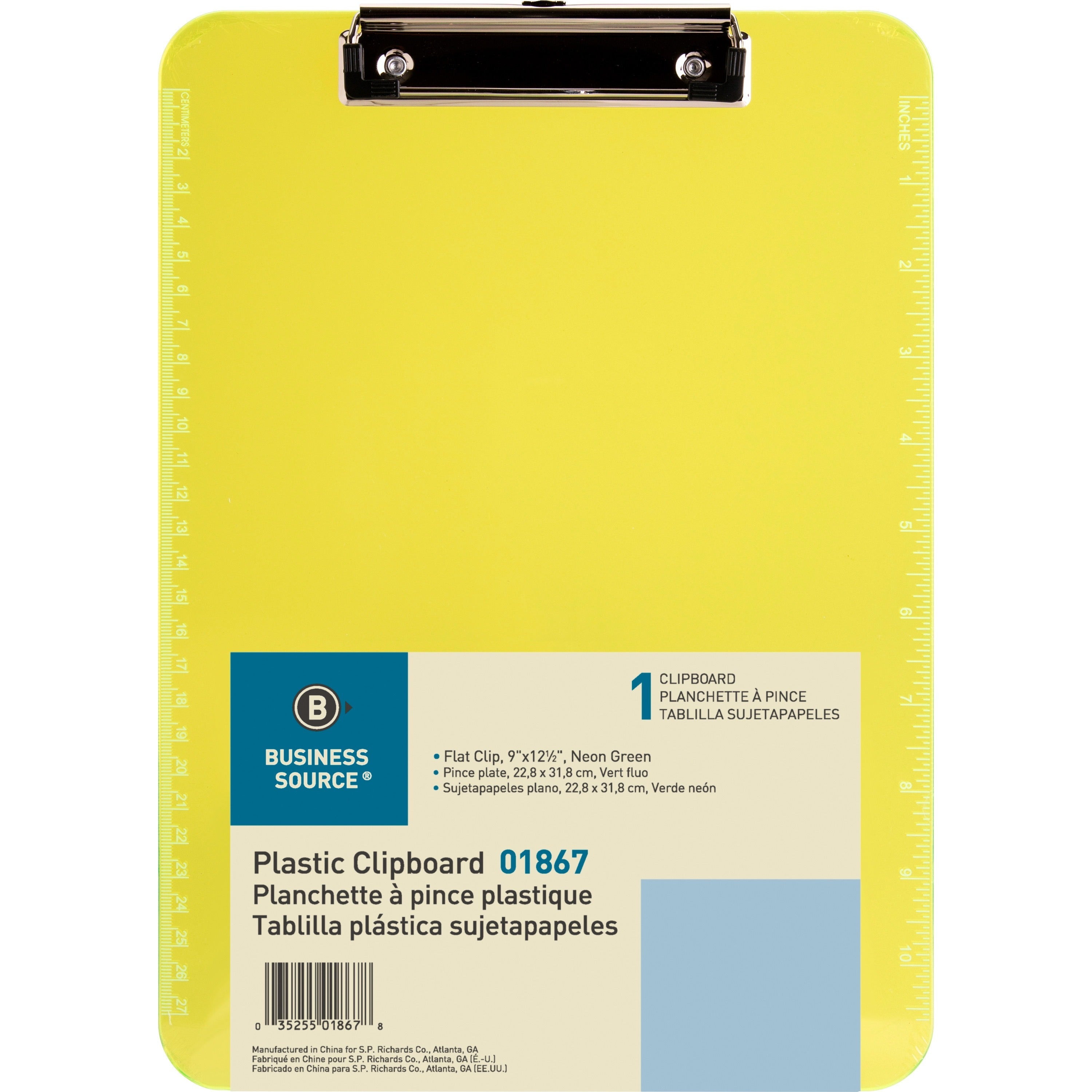 business-source-flat-clip-clipboard-9-x-12-plastic-neon-green-1-each_bsn01867 - 1