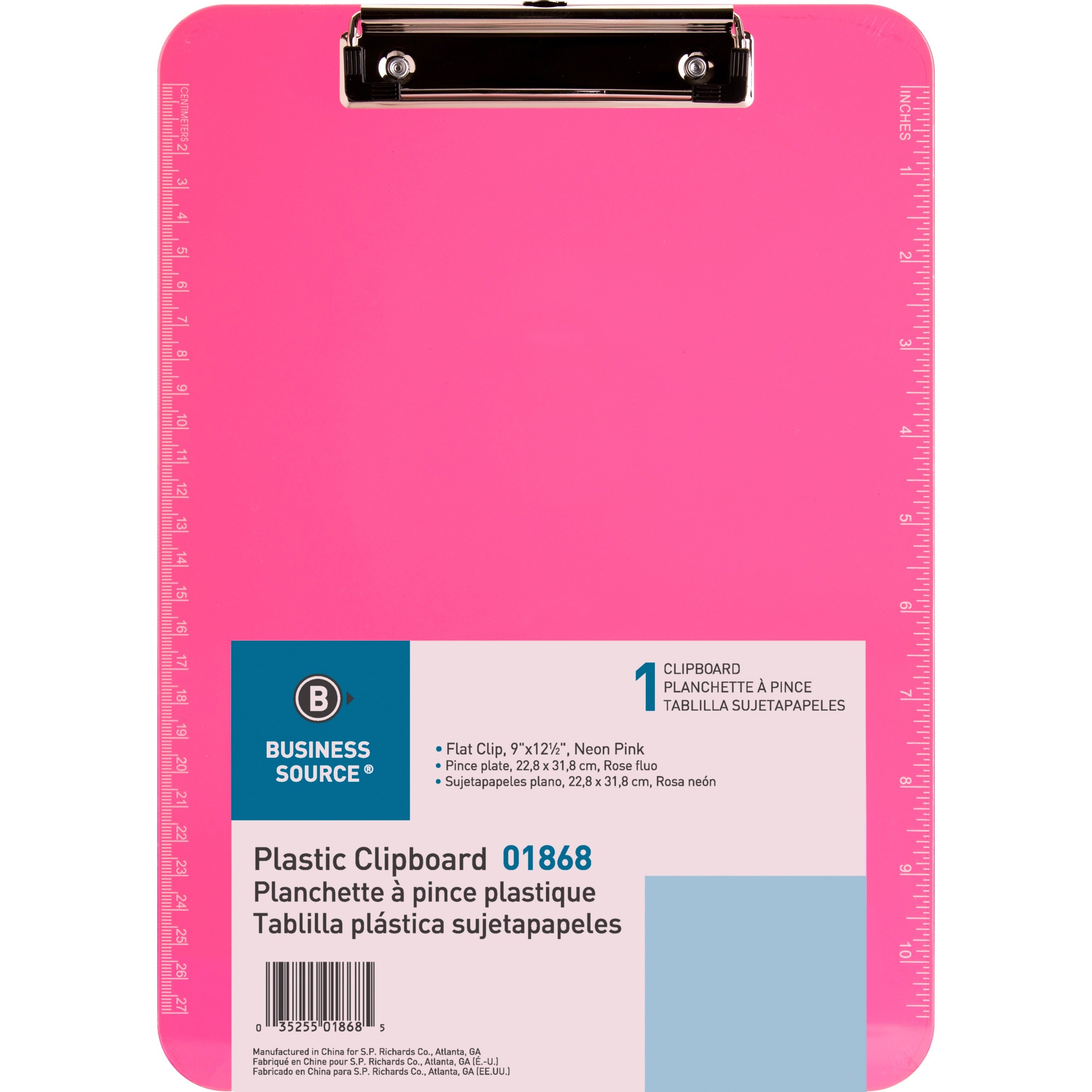 business-source-flat-clip-clipboard-9-x-12-plastic-neon-pink-1-each_bsn01868 - 1