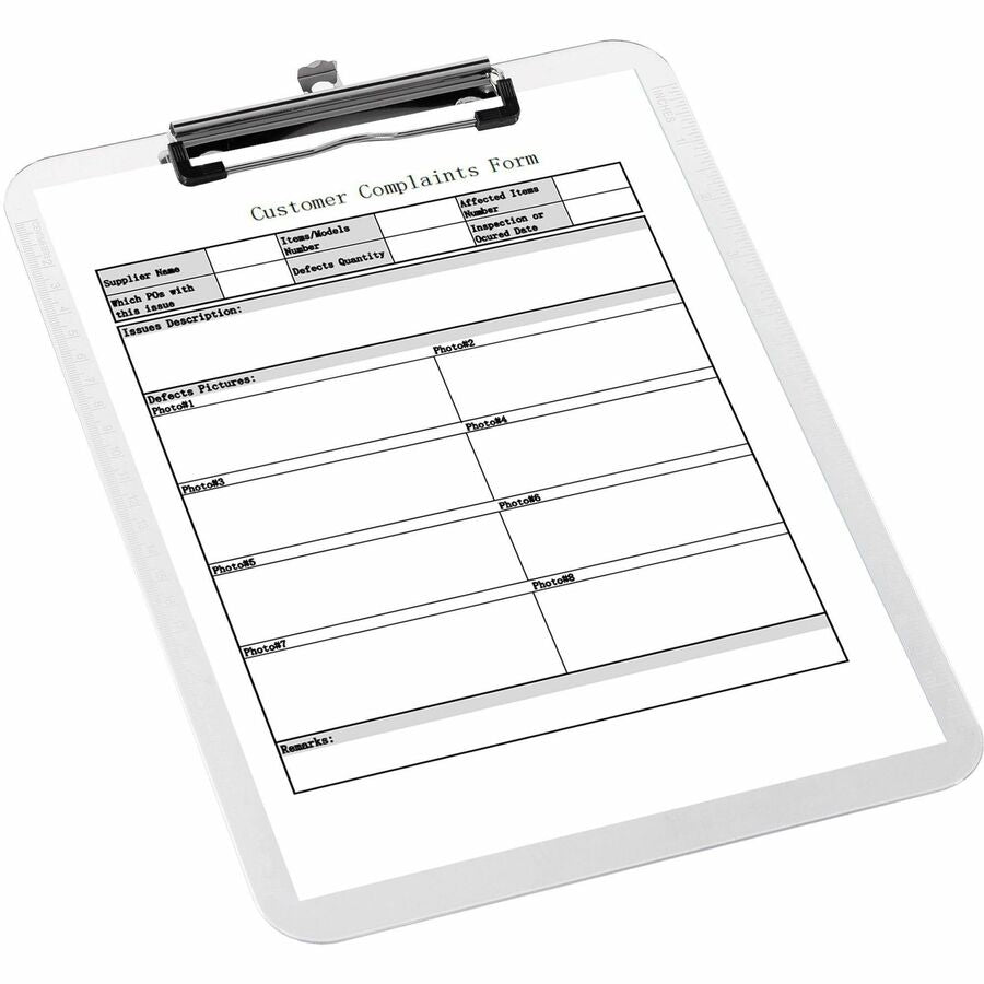 Business Source Flat Clip Clipboard - 9" x 12" - Plastic - Clear - 1 Each - 3