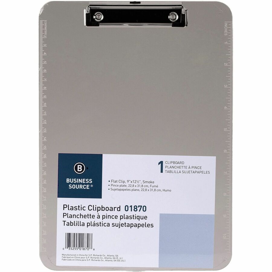 Business Source Transparent Plastic Clipboard - 9" x 12" - Plastic - Smoke - 1 Each - 6