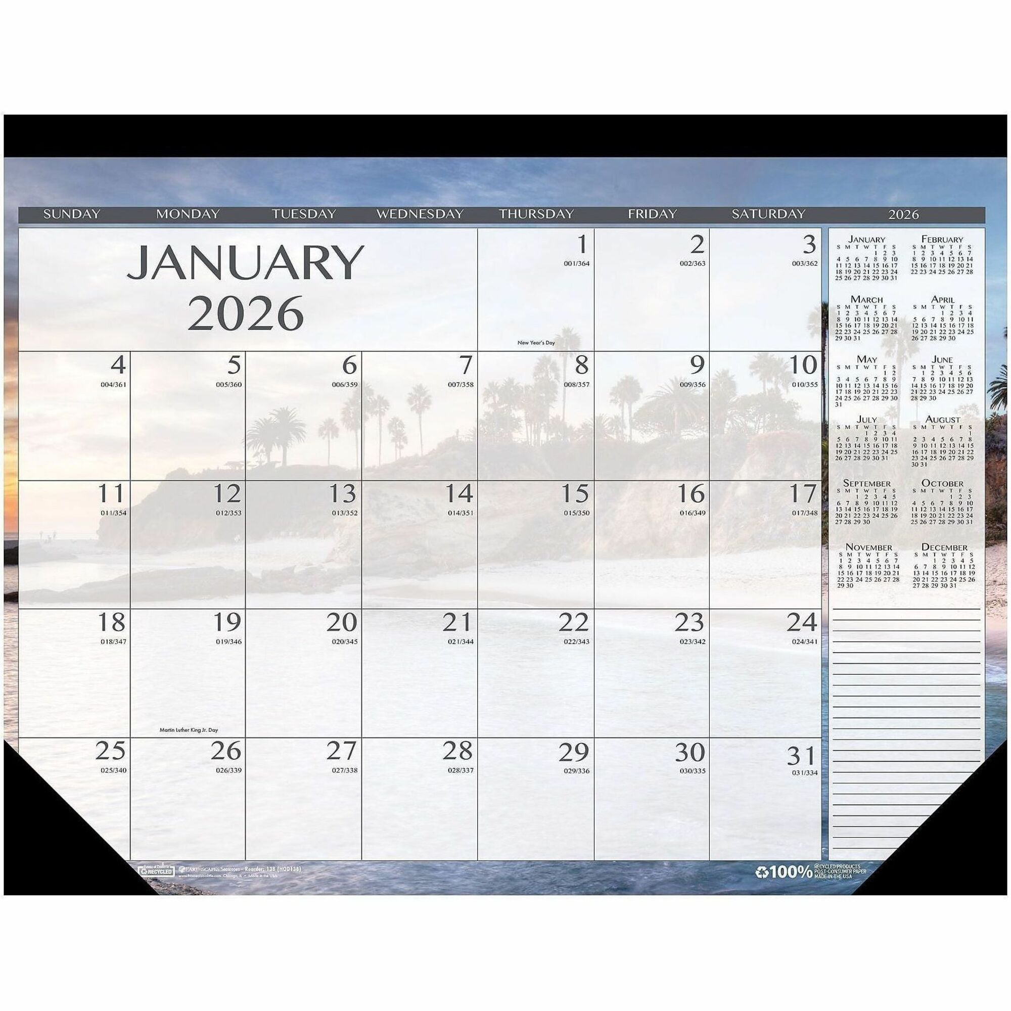 Recycled Earthscapes Desk Pad Calendar, Seascapes Photography, 22 x 17, Black Binding/Corners,12-Month (Jan to Dec): 2024