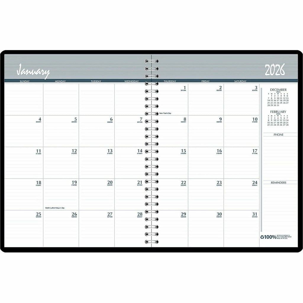 House of Doolittle 2680-02 Planner - Personal - Julian Dates - Monthly - 24 Month - January 2024 - December 2025 - 1 Month Double Page Layout - 6 55/64" x 8 3/4" Blue Sheet - Wire Bound - Leather - Black CoverTime Zone, Recyclable, Conversion Table,