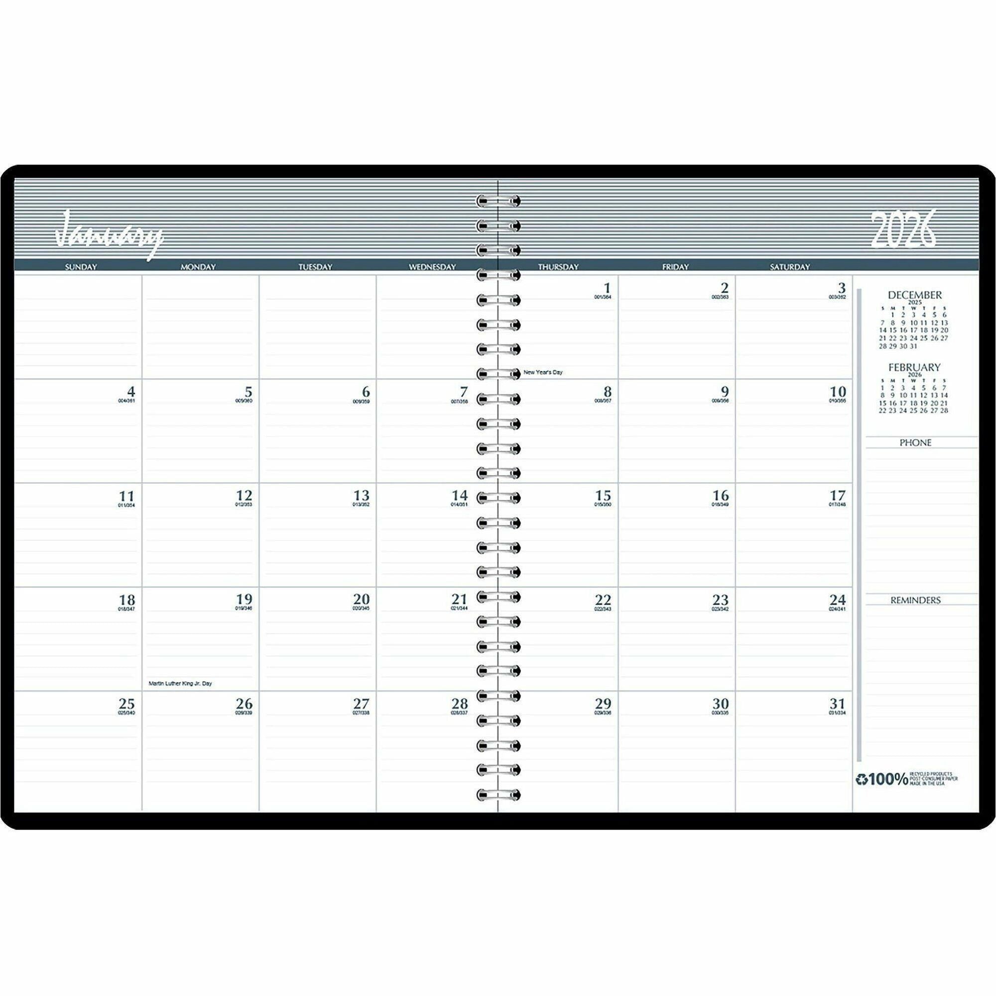 House of Doolittle 2680-02 Planner - Personal - Julian Dates - Monthly - 24 Month - January 2024 - December 2025 - 1 Month Double Page Layout - 6 55/64" x 8 3/4" Blue Sheet - Wire Bound - Leather - Black CoverTime Zone, Recyclable, Conversion Table,