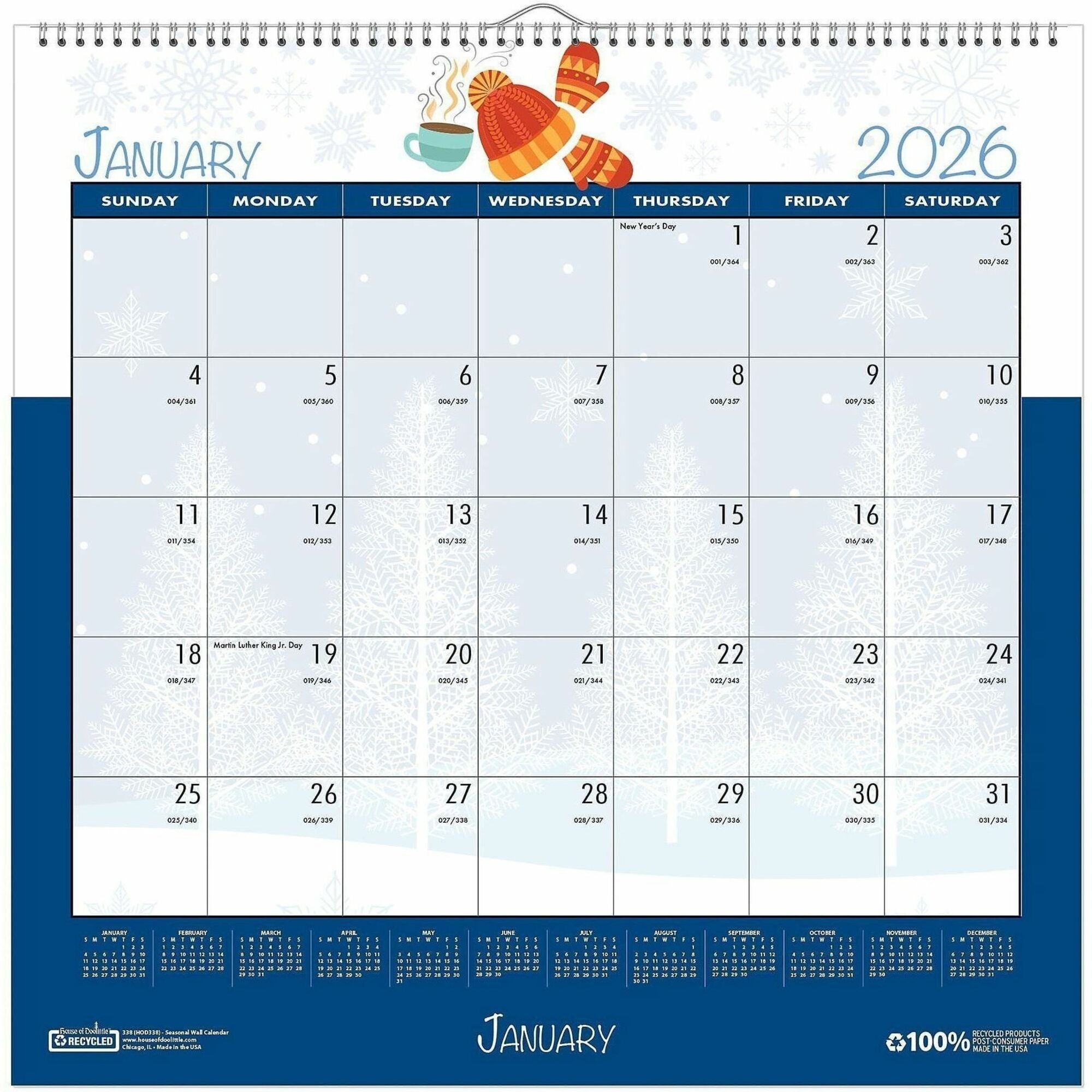 Recycled Seasonal Wall Calendar, Illustrated Seasons Artwork, 12 x 16.5, 12-Month (Jan to Dec): 2024