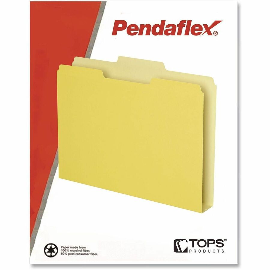 Double Stuff File Folders, 1/3-Cut Tabs: Assorted, Letter Size, 1.5" Expansion, Yellow, 50/Pack