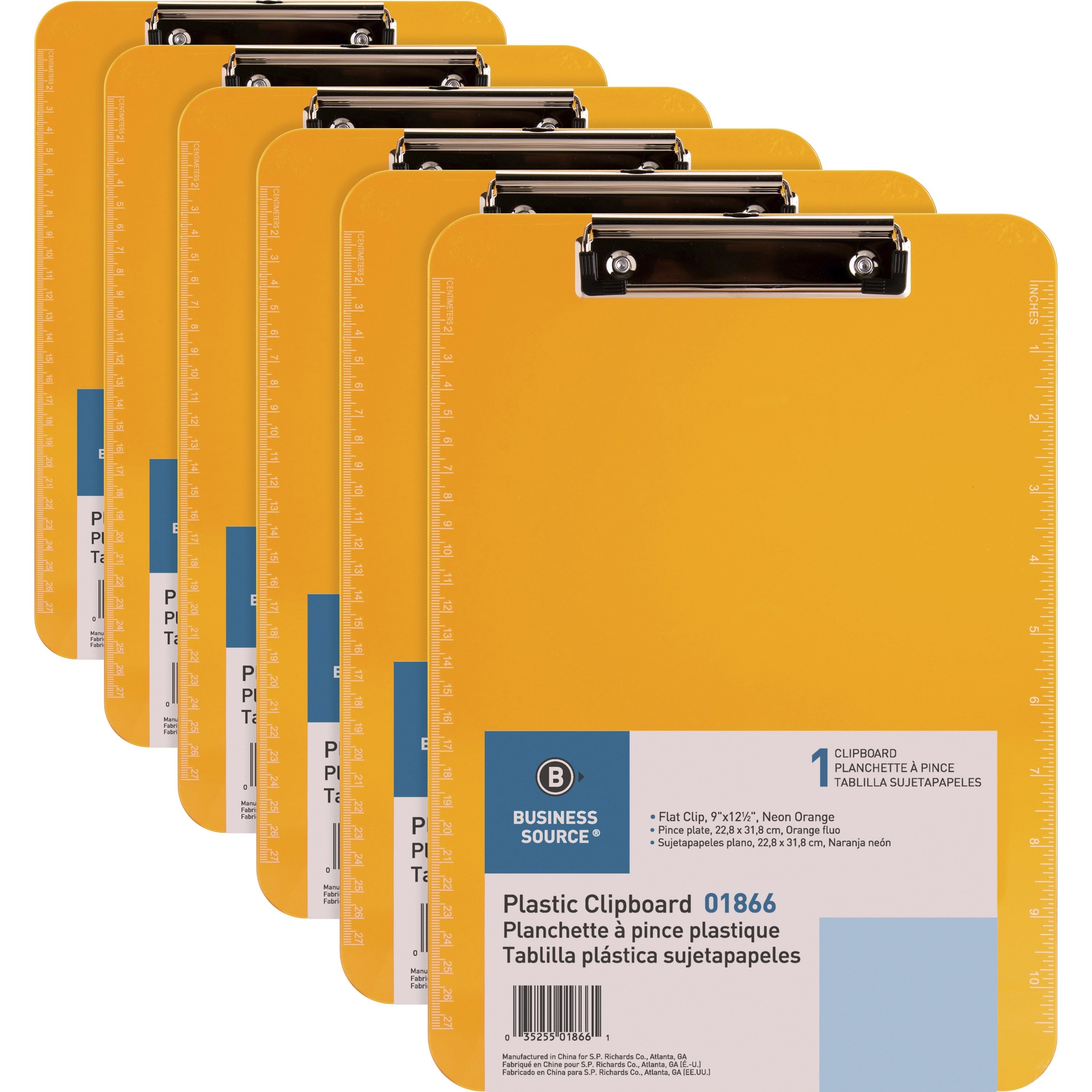 business-source-flat-clip-clipboard-9-x-12-plastic-neon-orange-6-bundle_bsn01866bd - 1