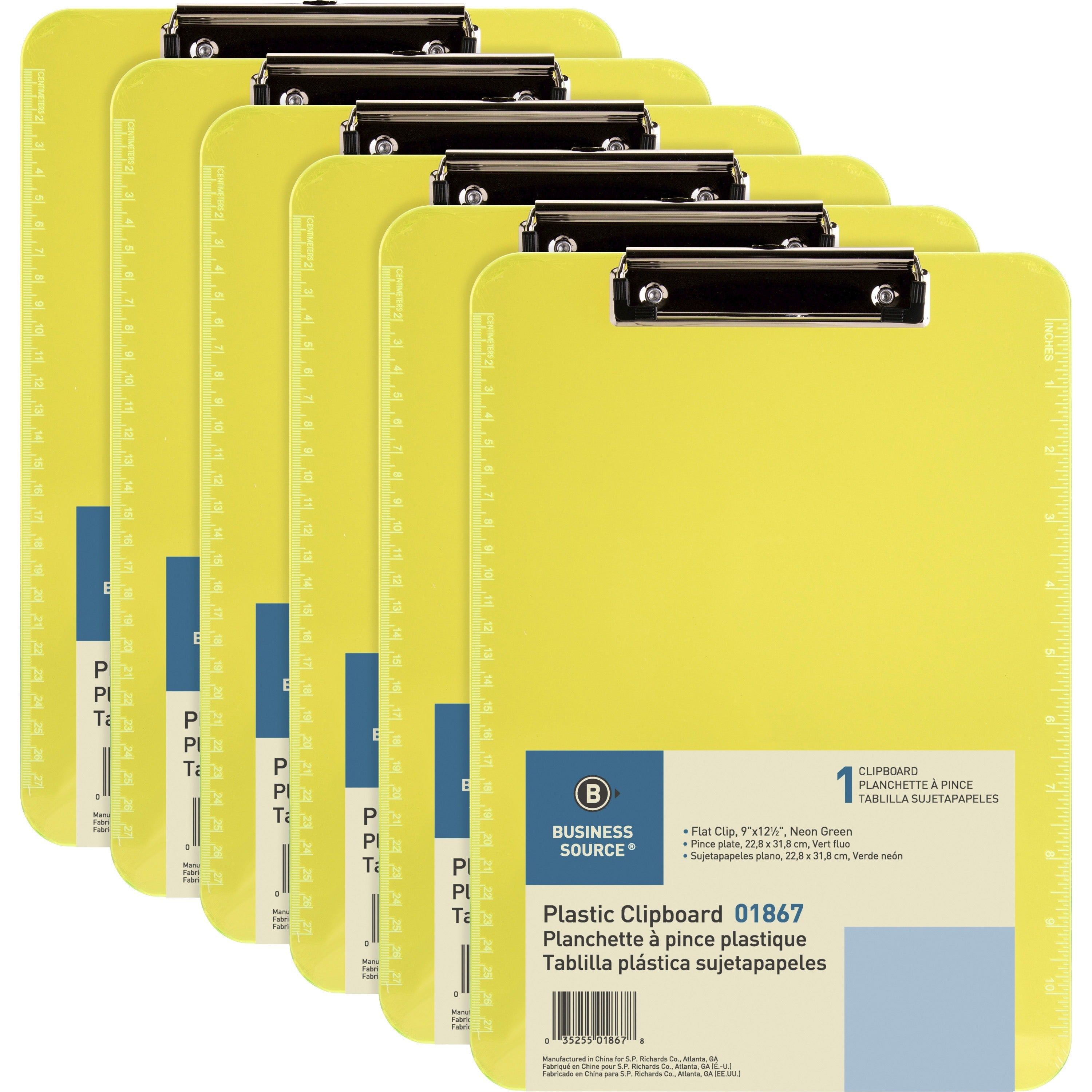 business-source-flat-clip-clipboard-9-x-12-plastic-neon-green-6-bundle_bsn01867bd - 1