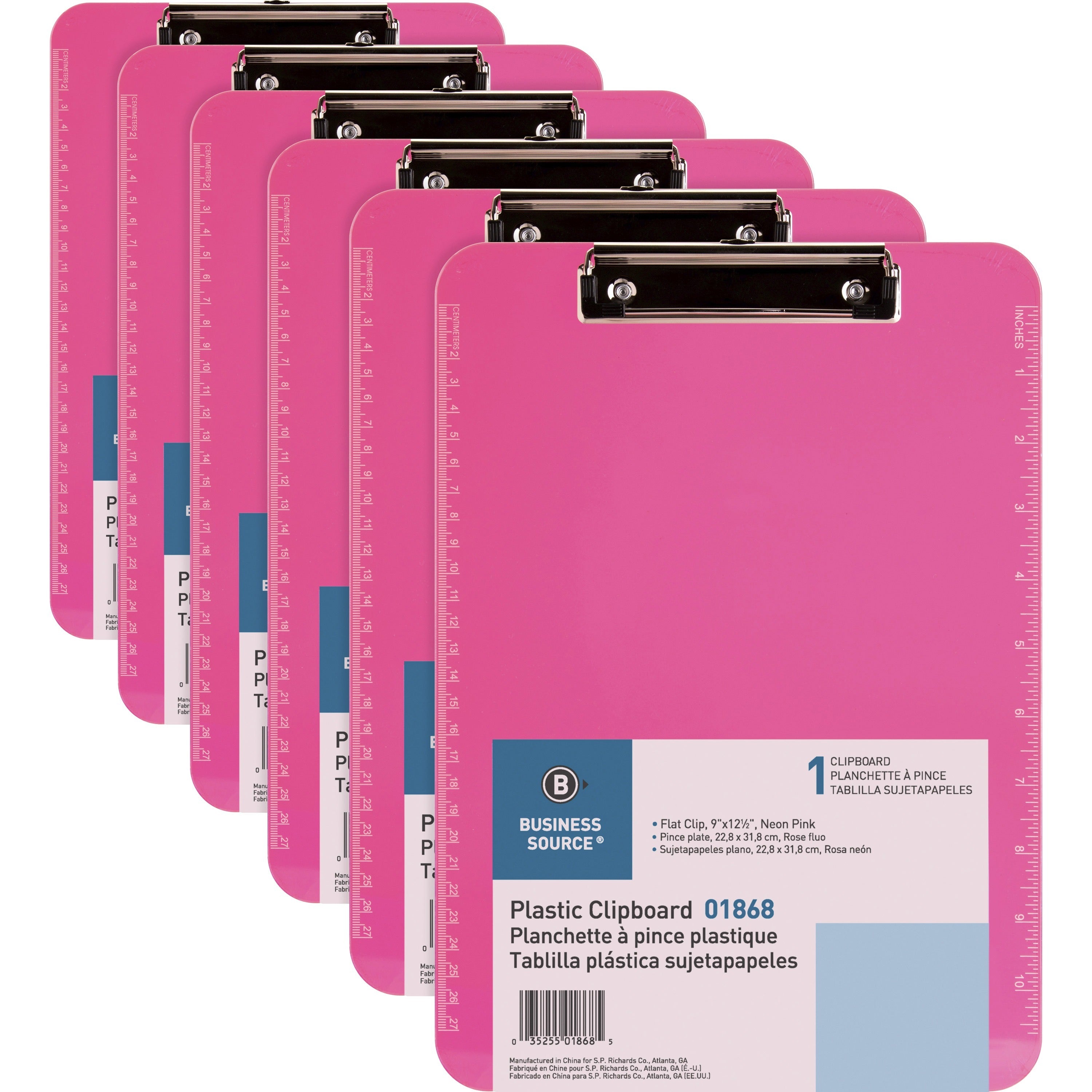 business-source-flat-clip-clipboard-9-x-12-plastic-neon-pink-6-bundle_bsn01868bd - 1