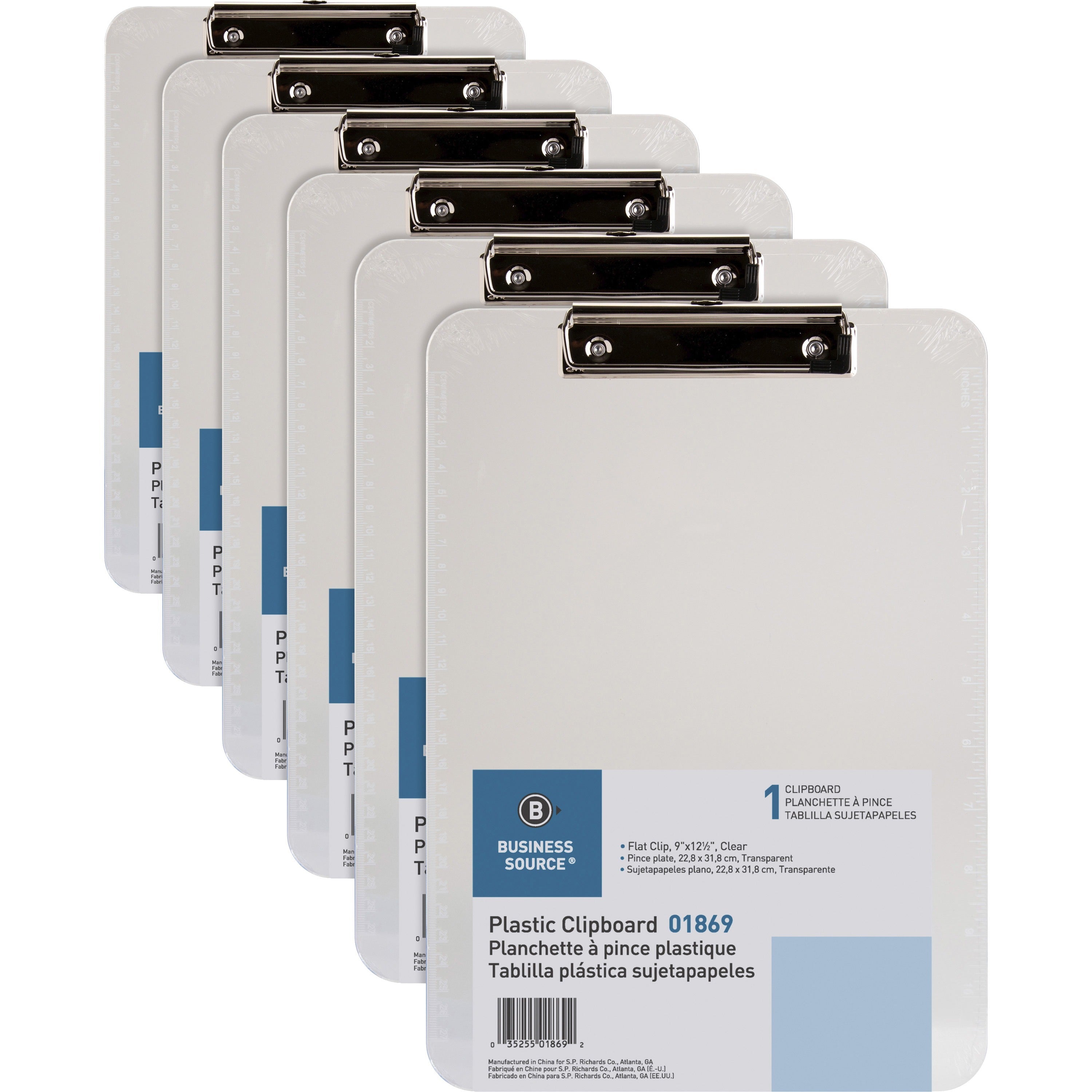 business-source-flat-clip-clipboard-9-x-12-plastic-clear-6-bundle_bsn01869bd - 1