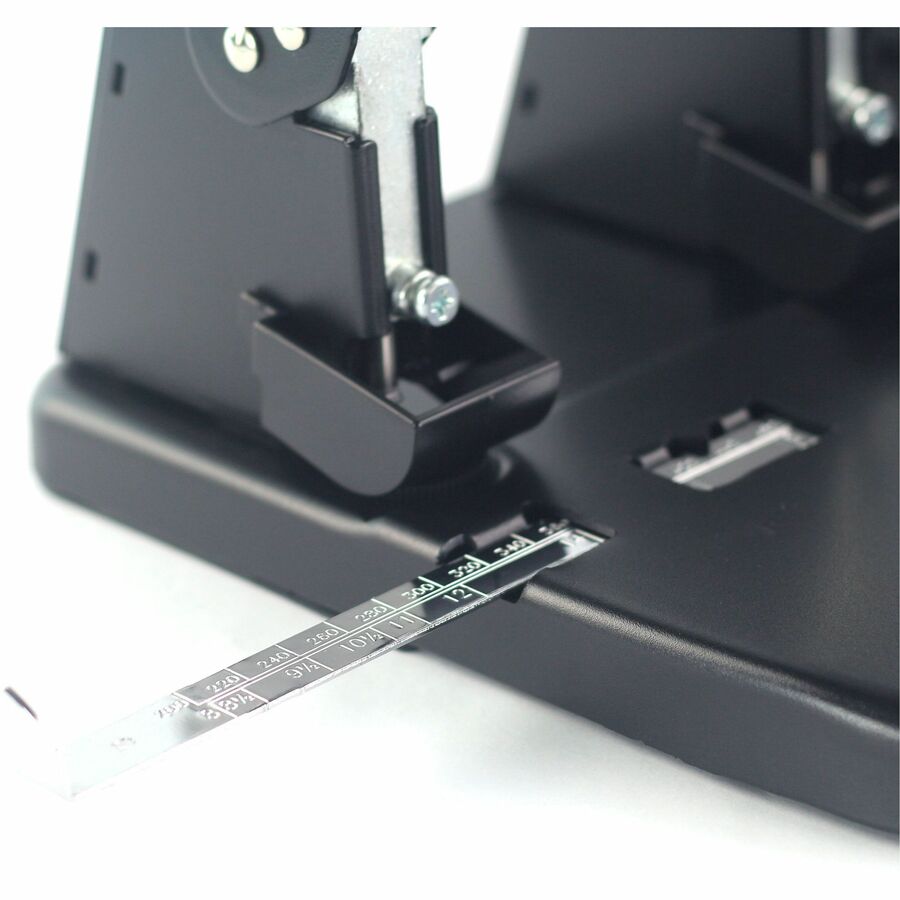 Business Source Adjustable Three-hole Punch - 3 Punch Head(s) - 100 Sheet - 10.2" x 10.4" x 6.2" - Black