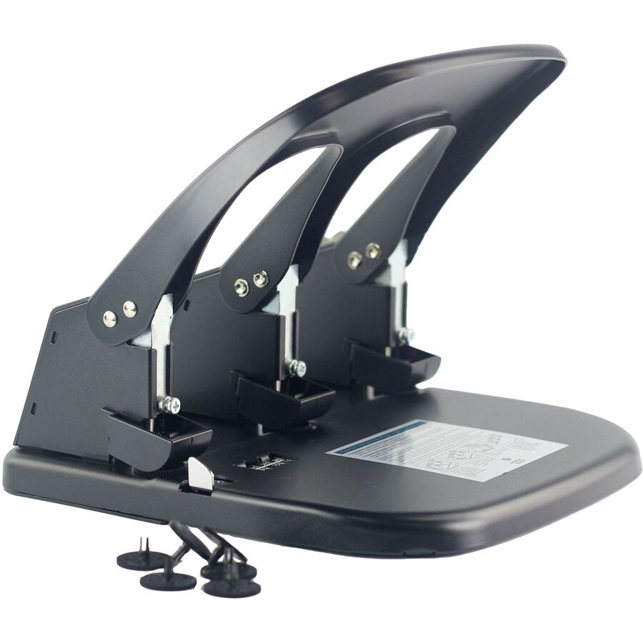 Business Source Adjustable Three-hole Punch - 3 Punch Head(s) - 100 Sheet - 10.2" x 10.4" x 6.2" - Black