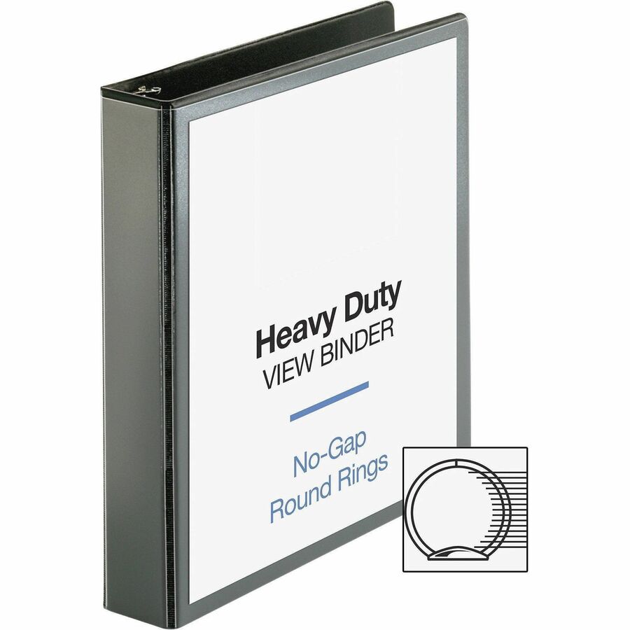 Business Source Premium Round Ring View Binder - 1 1/2" Binder Capacity - Letter - 8 1/2" x 11" Sheet Size - 350 Sheet Capacity - Round Ring Fastener(s) - 2 Internal Pocket(s) - Polypropylene, Chipboard - Black - Wrinkle-free, Non-glare, Transfer Saf