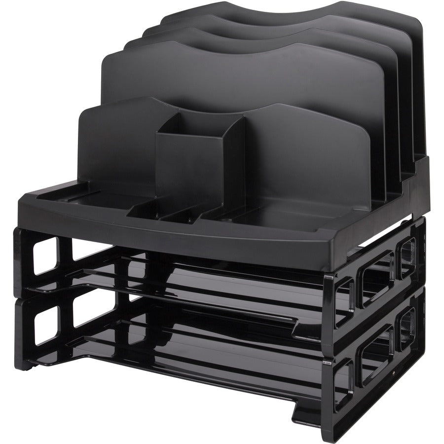 Business Source Smart Sorter Letter Tray/Organizer - 9 Compartment(s) - 14" Height x 13.1" Width x 9.9" DepthDesktop - Black - 1 Each