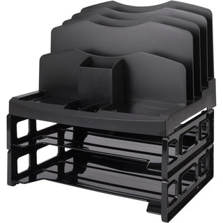 Business Source Smart Sorter Letter Tray/Organizer - 9 Compartment(s) - 14" Height x 13.1" Width x 9.9" DepthDesktop - Black - 1 Each