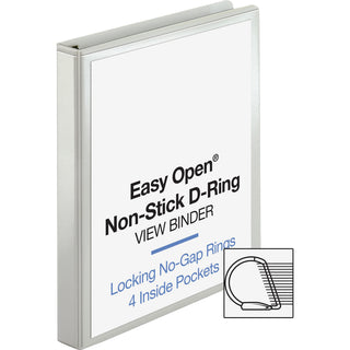 Business Source Locking D-Ring View Binder - 1" Binder Capacity - Letter - 8 1/2" x 11" Sheet Size - 200 Sheet Capacity - D-Ring Fastener(s) - 4 Inside Front & Back Pocket(s) - Polypropylene, Chipboard - White - Recycled - Non-glare, Acid-free, Expos