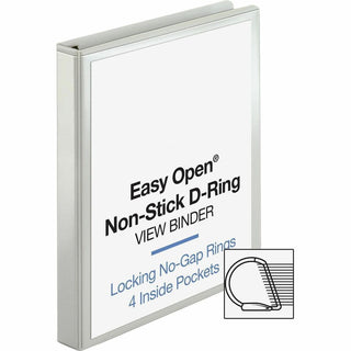Business Source Locking D-Ring View Binder - 1" Binder Capacity - Letter - 8 1/2" x 11" Sheet Size - 200 Sheet Capacity - D-Ring Fastener(s) - 4 Inside Front & Back Pocket(s) - Polypropylene, Chipboard - White - Recycled - Non-glare, Acid-free, Expos