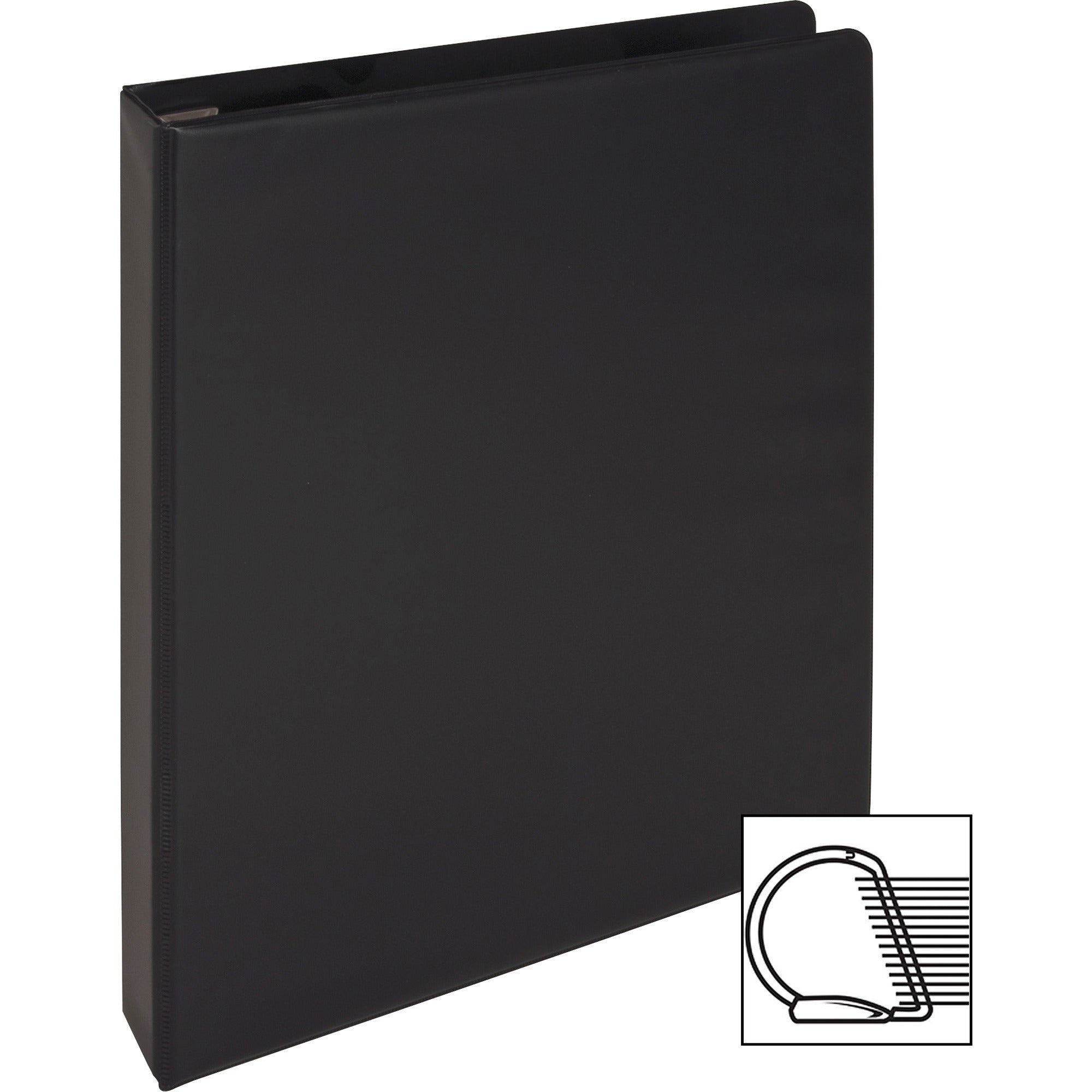 business-source-easyopen-locking-slant-d-ring-binders-1-binder-capacity-letter-8-1-2-x-11-sheet-size-200-sheet-capacity-slant-d-ring-fasteners-inside-front-&-back-pockets-polypropylene-chipboard-black-locking-ring-non-stick_bsn26967 - 2