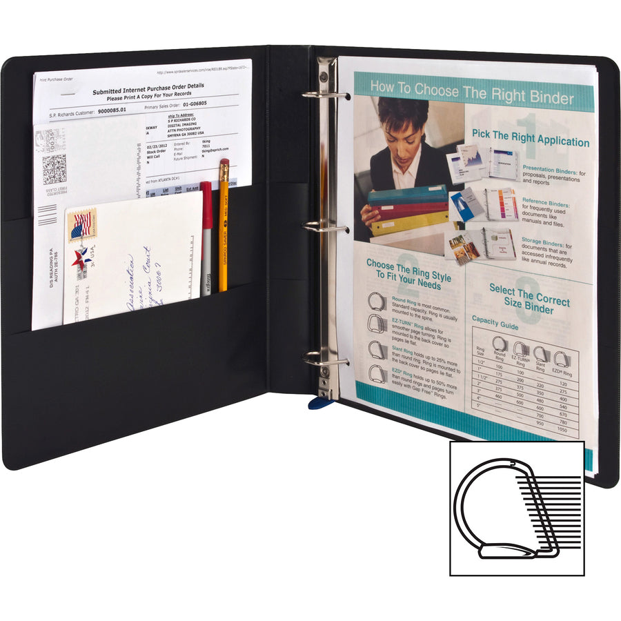 business-source-easyopen-locking-slant-d-ring-binders-1-binder-capacity-letter-8-1-2-x-11-sheet-size-200-sheet-capacity-slant-d-ring-fasteners-inside-front-&-back-pockets-polypropylene-chipboard-black-locking-ring-non-stick_bsn26967 - 3