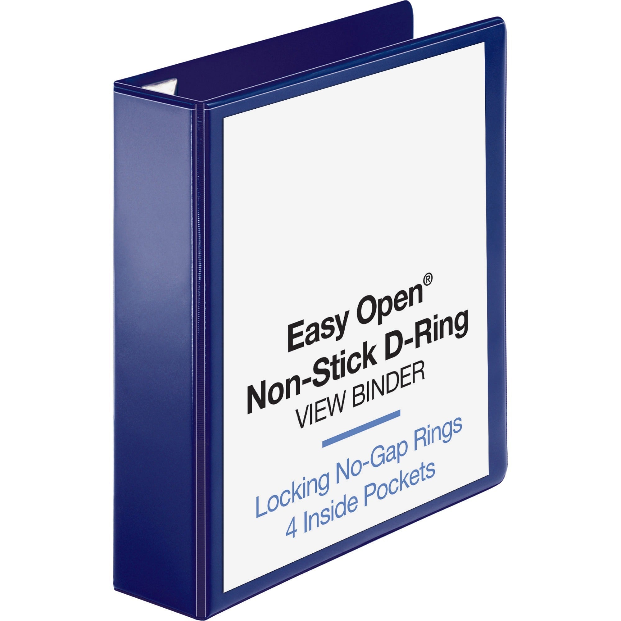 business-source-easy-open-nonstick-d-ring-view-binder-2-binder-capacity-letter-8-1-2-x-11-sheet-size-d-ring-fasteners-4-pockets-polypropylene-navy-non-stick-1-each_bsn26975 - 1