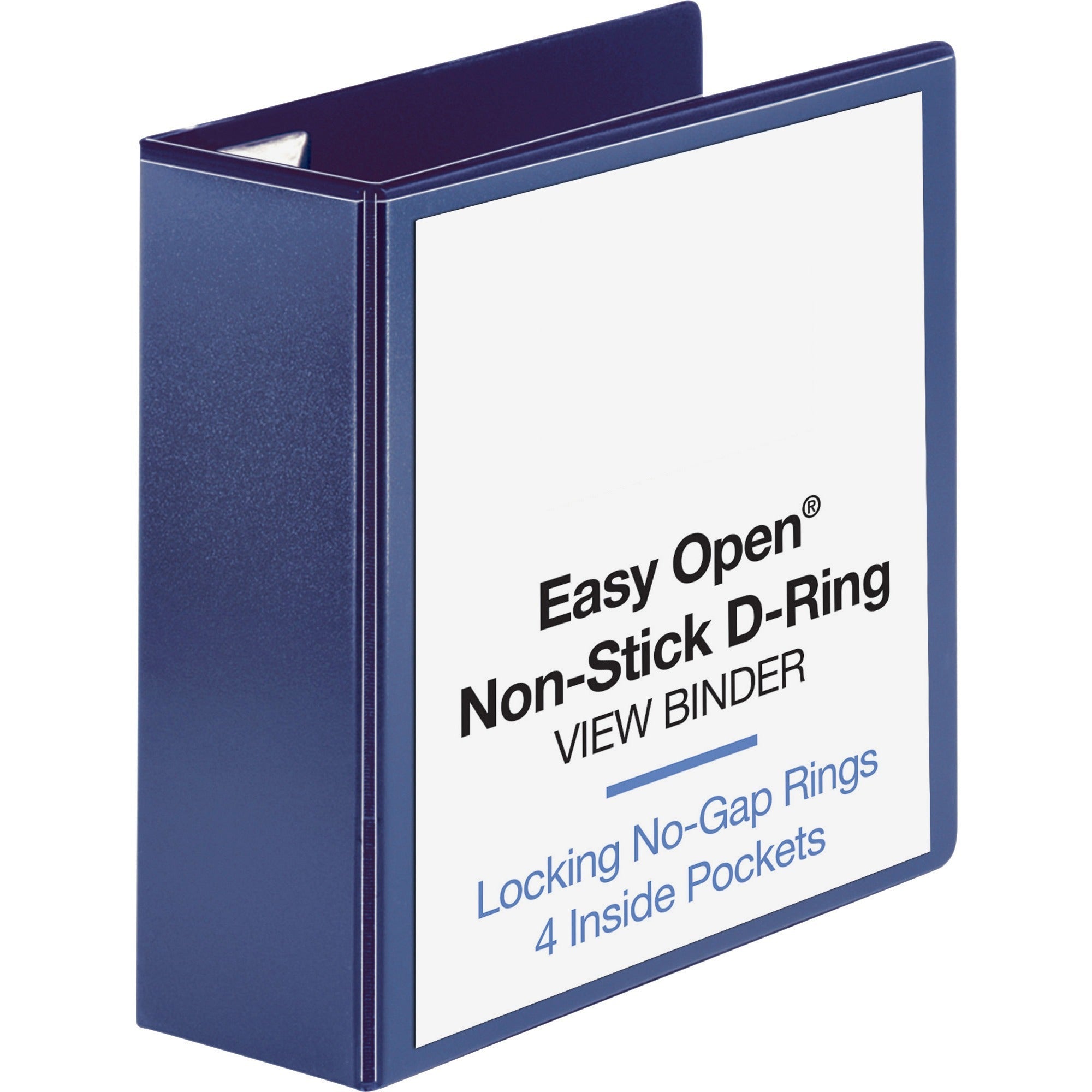 business-source-easy-open-nonstick-d-ring-view-binder-4-binder-capacity-letter-8-1-2-x-11-sheet-size-d-ring-fasteners-4-pockets-polypropylene-navy-non-stick-1-each_bsn26977 - 1