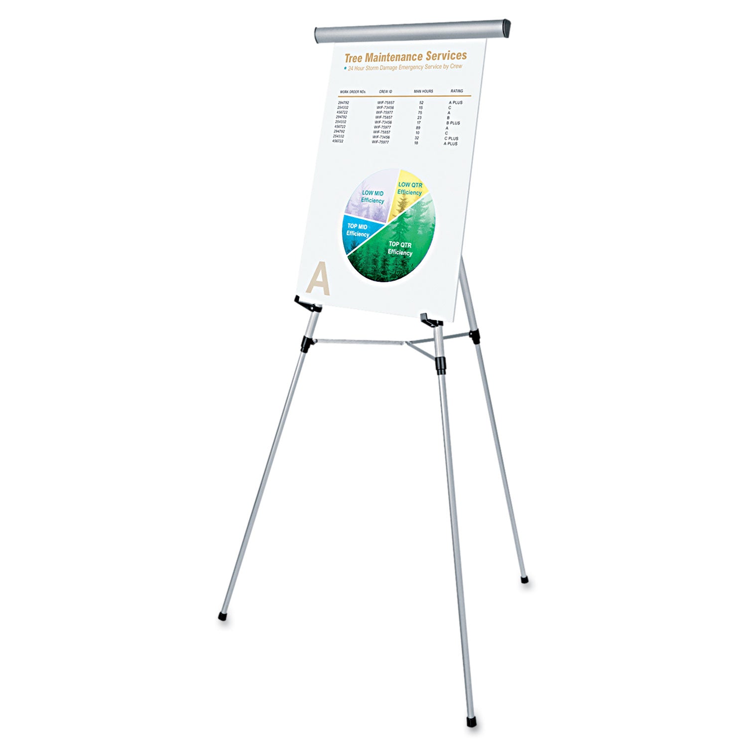 3-Leg Telescoping Easel with Pad Retainer, Adjusts 34" to 64", Aluminum, Silver - 