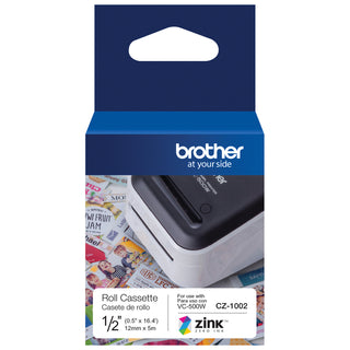 Brother Genuine CZ-1002 continuous length " (0.5") 12 mm wide x 16.4 ft. (5 m) long label roll featuring ZINK Zero Ink technology - 1/2" Width - Zero Ink (ZINK) - Paper - 1 Each - Water Resistant