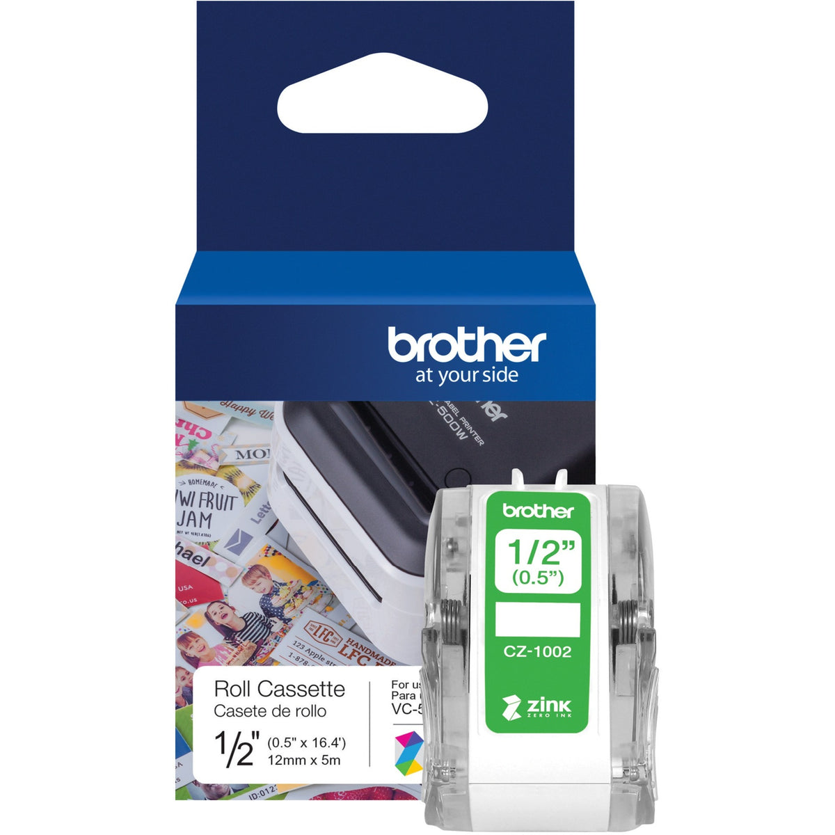 Brother Genuine CZ-1002 continuous length " (0.5") 12 mm wide x 16.4 ft. (5 m) long label roll featuring ZINK Zero Ink technology - 1/2" Width - Zero Ink (ZINK) - Paper - 1 Each - Water Resistant