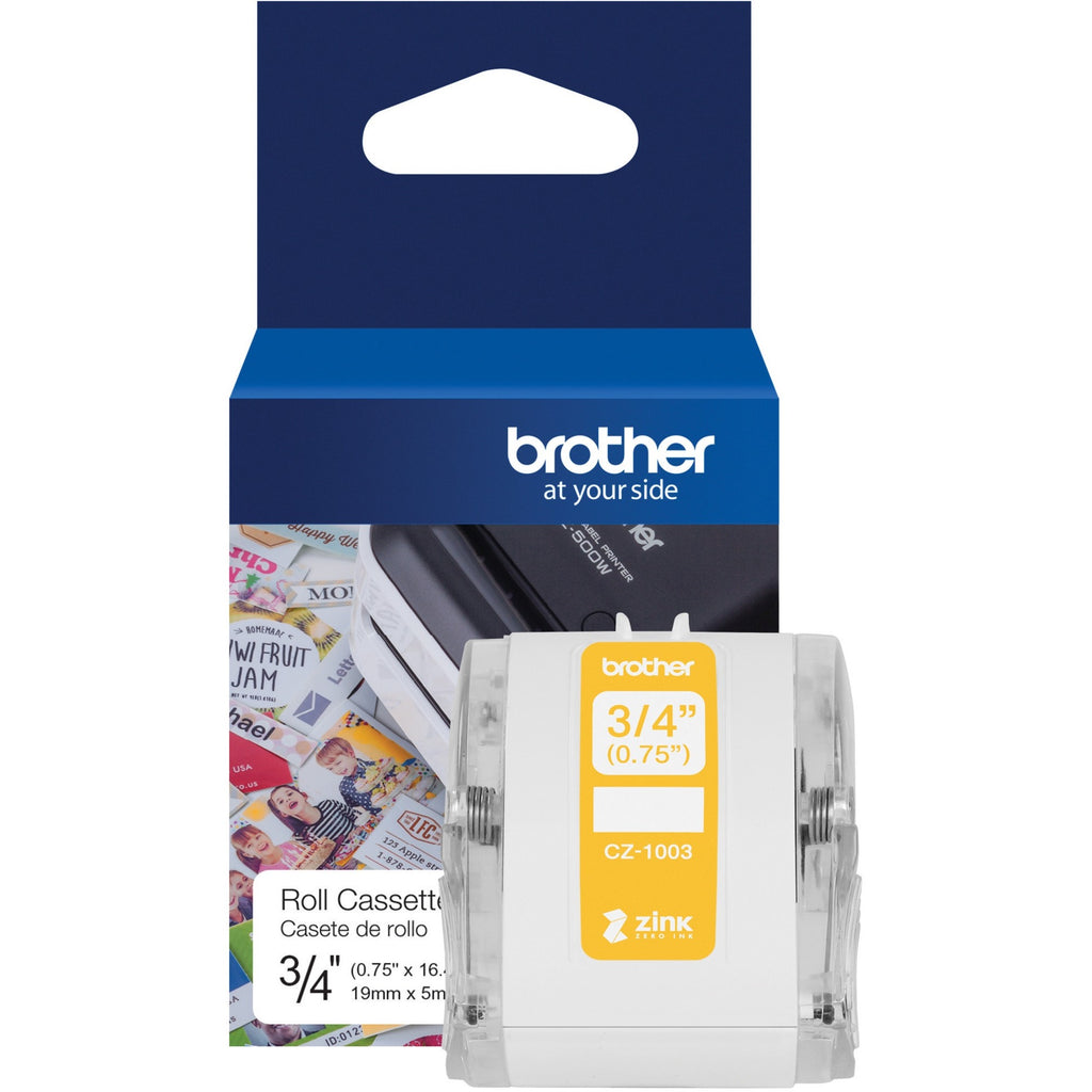 Brother Genuine CZ-1003 continuous length " (0.75") 19 mm wide x 16.4 ft. (5 m) long label roll featuring Zero Ink technology - 3/4" Width - Zero Ink (ZINK) - Paper - 1 Each - Water Resistant