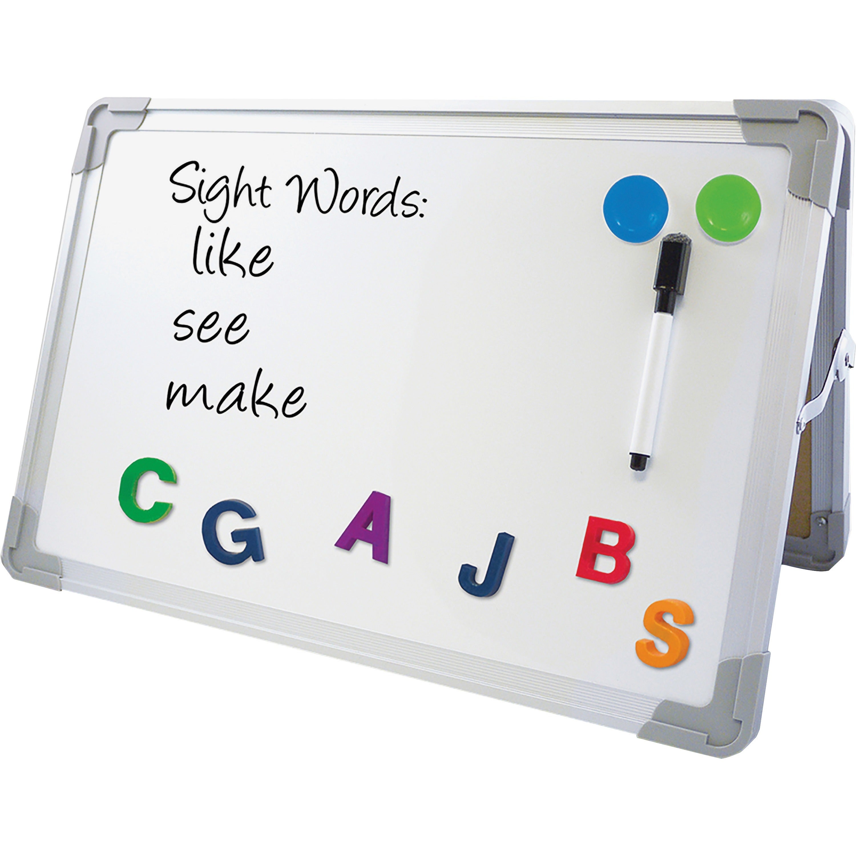 Dual-Sided Desktop Dry Erase Board, 18 x 12, White Surface, Silver Aluminum Frame