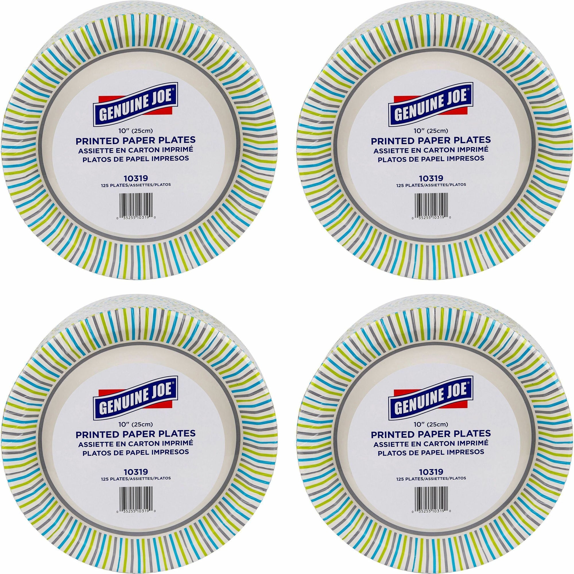 Genuine Joe 10" Printed Paper Plates - 125 / Pack - Disposable - Assorted - 4 / Carton