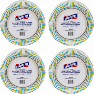 Genuine Joe 10" Printed Paper Plates - 125 / Pack - Disposable - Assorted - 4 / Carton