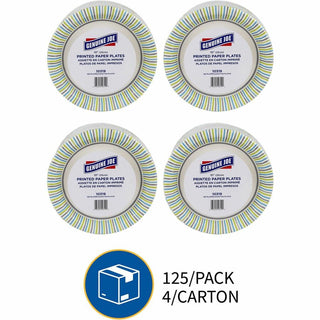 Genuine Joe 10" Printed Paper Plates - 125 / Pack - Disposable - Assorted - 4 / Carton
