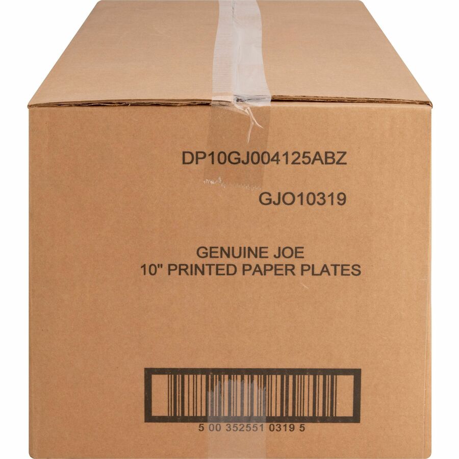 Genuine Joe 10" Printed Paper Plates - 125 / Pack - Disposable - Assorted - 4 / Carton