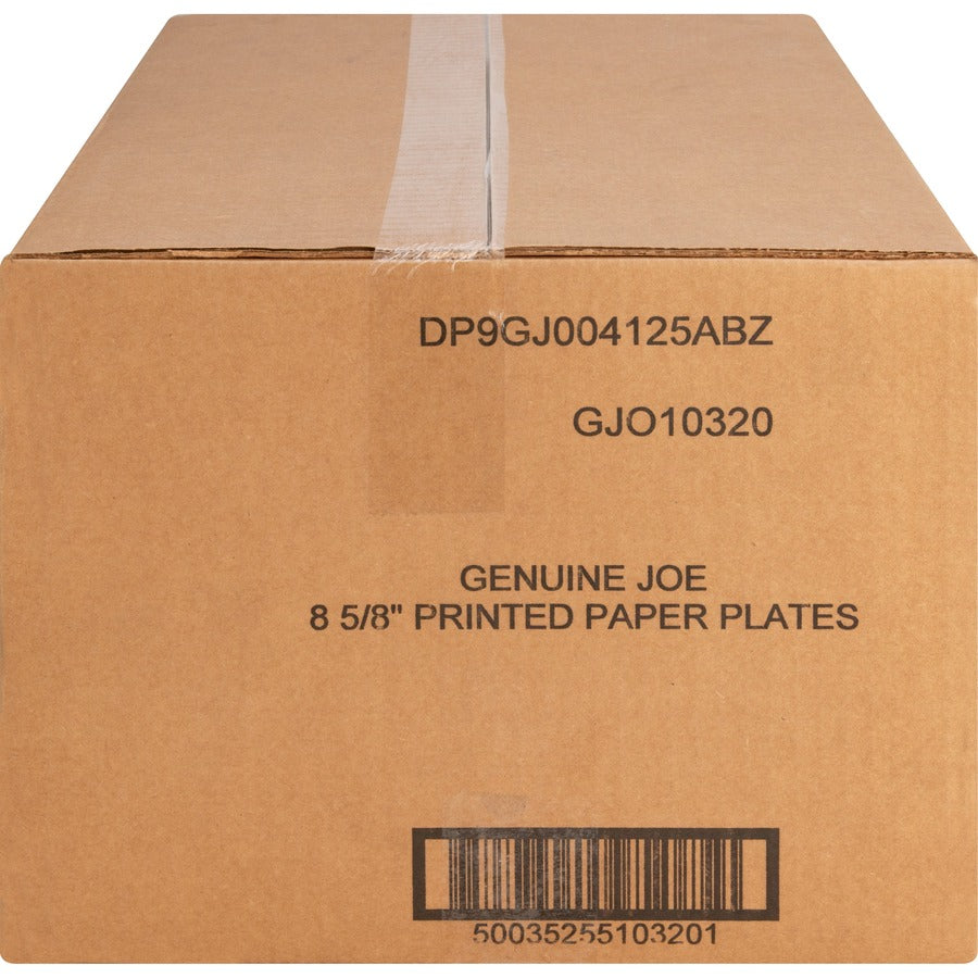 Genuine Joe 9" Printed Paper Plates - 125 / Pack - Disposable - Assorted - 4 / Carton