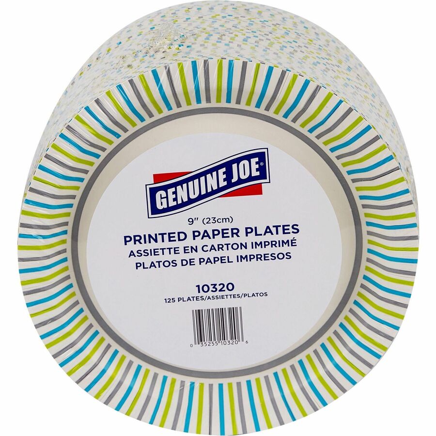 Genuine Joe 9" Printed Paper Plates - 125 / Pack - Disposable - Assorted - 4 / Carton