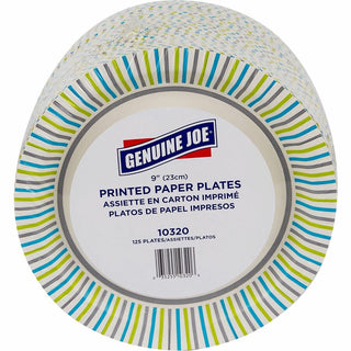 Genuine Joe 9" Printed Paper Plates - 125 / Pack - Disposable - Assorted - 4 / Carton