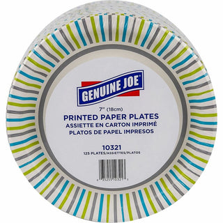 Genuine Joe 7" Printed Paper Plates - 125 / Pack - Disposable - Assorted - 4 / Carton