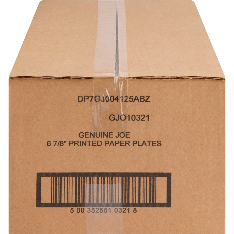 Genuine Joe 7" Printed Paper Plates - 125 / Pack - Disposable - Assorted - 4 / Carton