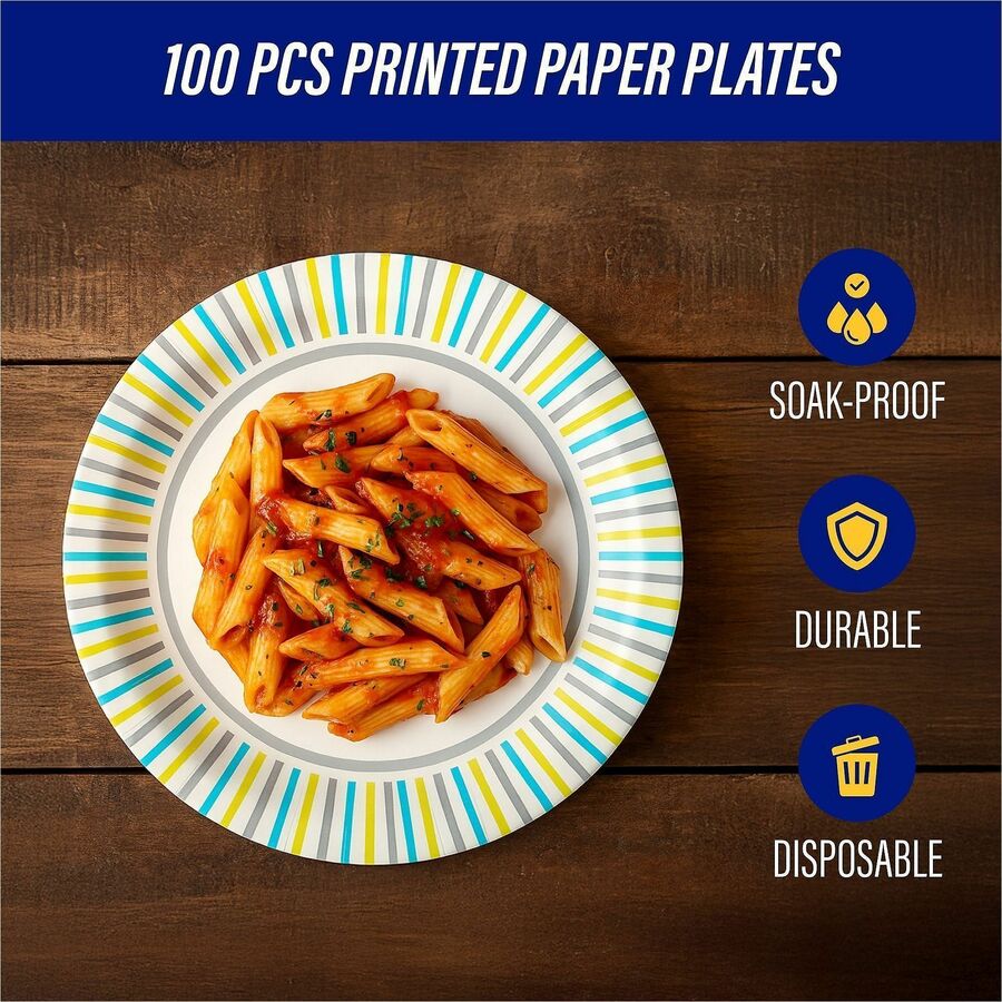 Genuine Joe 7" Printed Paper Plates - 125 / Pack - Disposable - Assorted - 4 / Carton