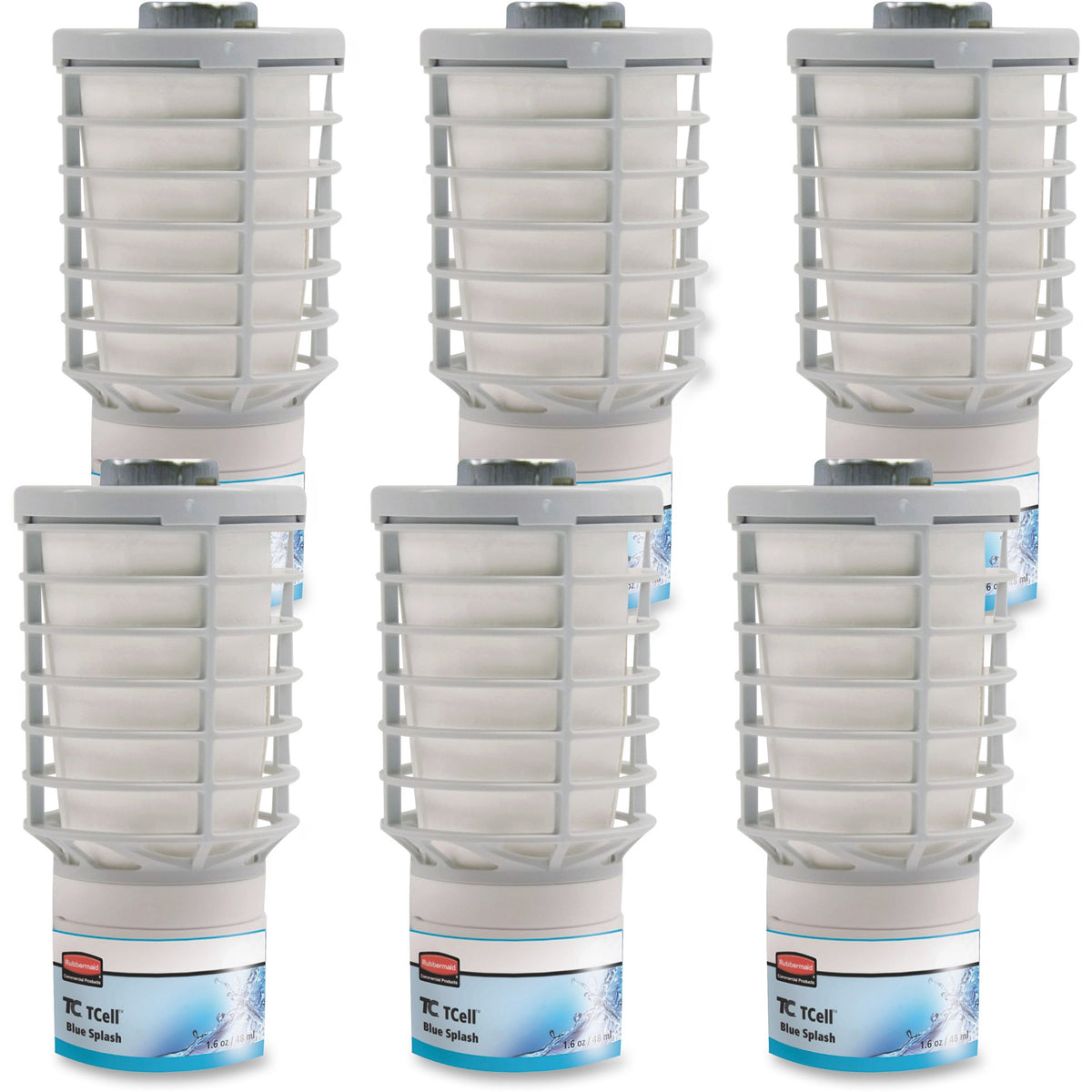Rubbermaid Commercial TCell Odor Control Dispenser Refills - 6000 ft - 1.6 fl oz (0.1 quart) - Blue Splash - 90 Day - 6 / Carton - Odor Neutralizer, VOC-free