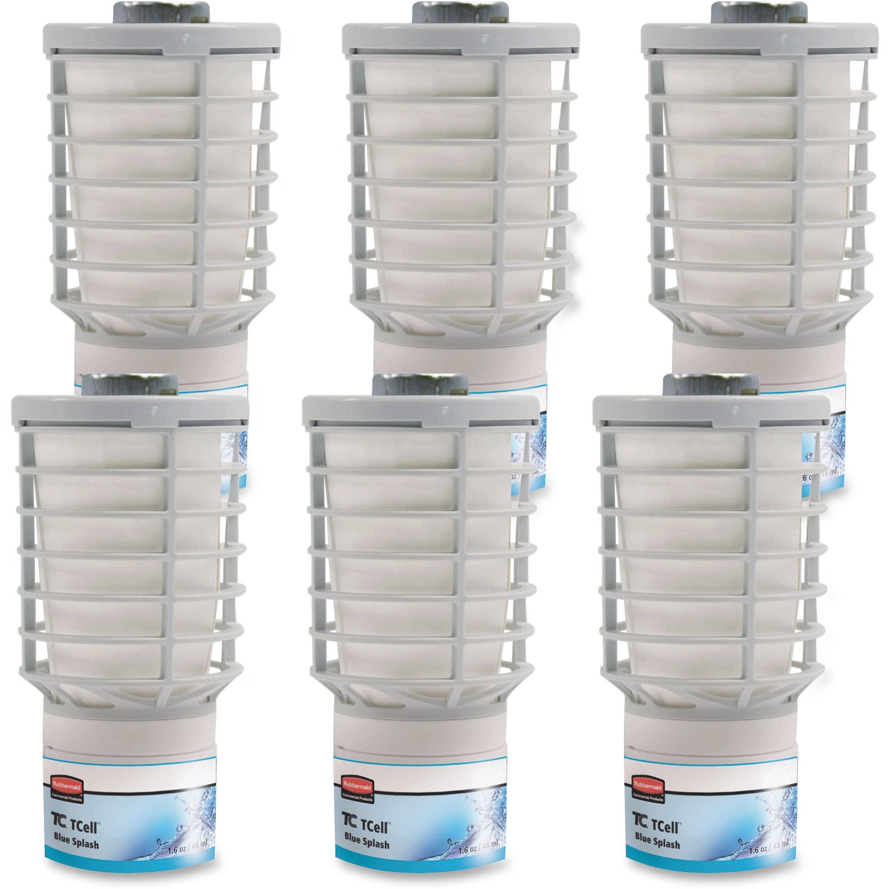 Rubbermaid Commercial TCell Odor Control Dispenser Refills - 6000 ft - 1.6 fl oz (0.1 quart) - Blue Splash - 90 Day - 6 / Carton - Odor Neutralizer, VOC-free
