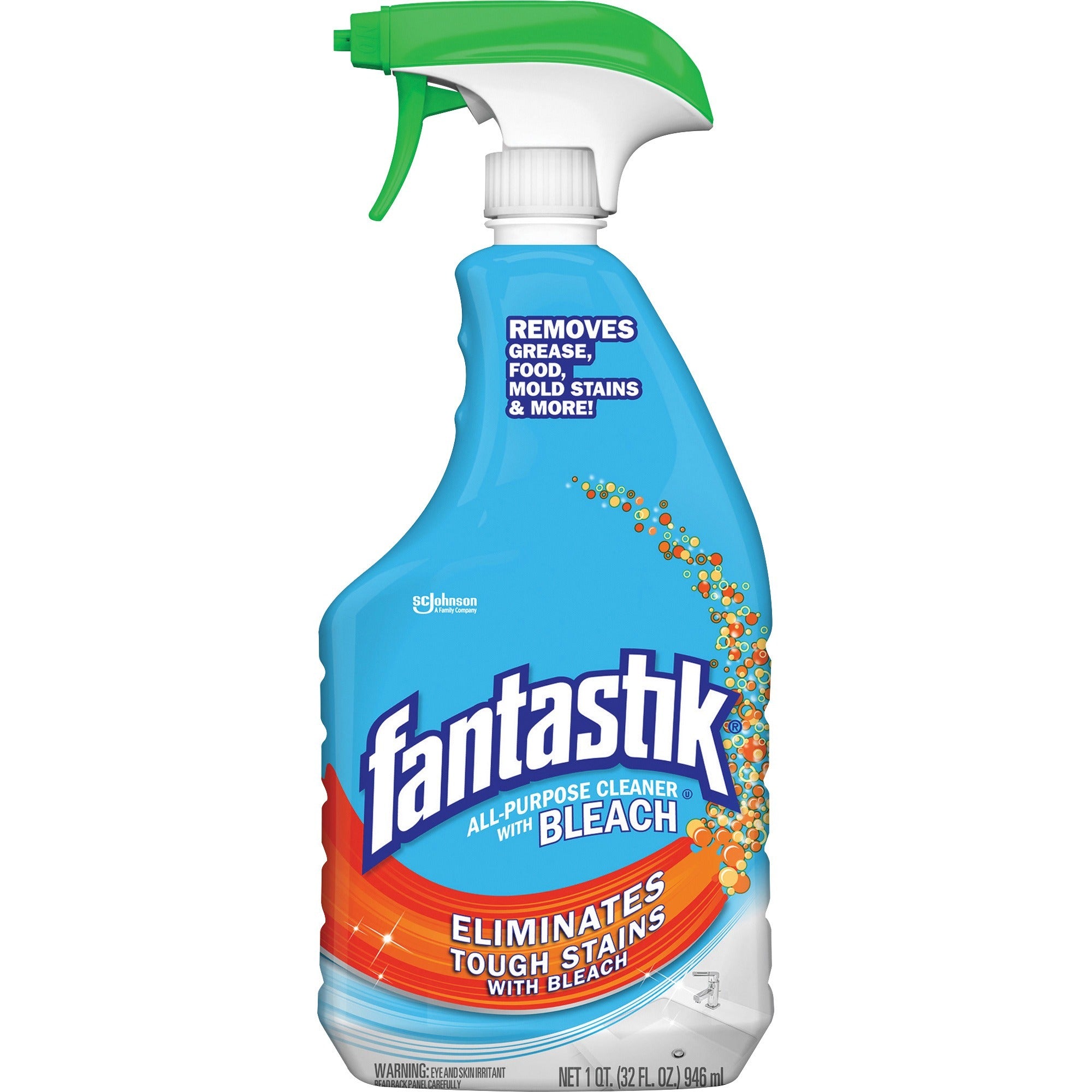 fantastik All-purpose Cleaner with Bleach - 32 fl oz (1 quart) - Fresh Clean Scent - 8 / Carton - Anti-bacterial - Clear