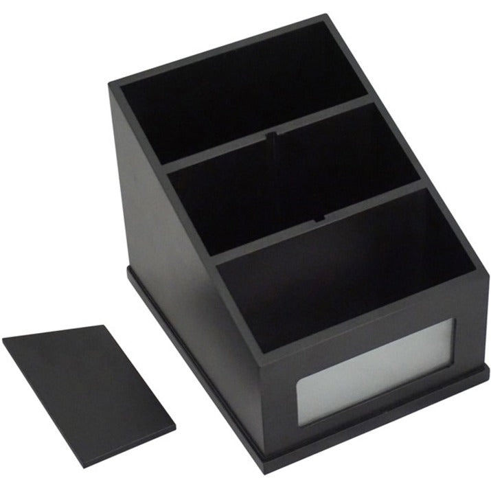 Victor Midnight Black Multi-Use Storage Caddy with Adjustable Compartment - 4 Compartment(s) - 6.50" - 4.9" Height x 4.6" Width%Desktop - Non-slip Feet - Black - Rubber, Frosted Glass, Wood - 1 Each