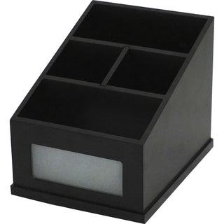 victor-midnight-black-multi-use-storage-caddy-with-adjustable-compartment-4-compartments-650-49-height-x-46-width%desktop-non-slip-feet-black-rubber-frosted-glass-wood-1-each_vct95385 - 1