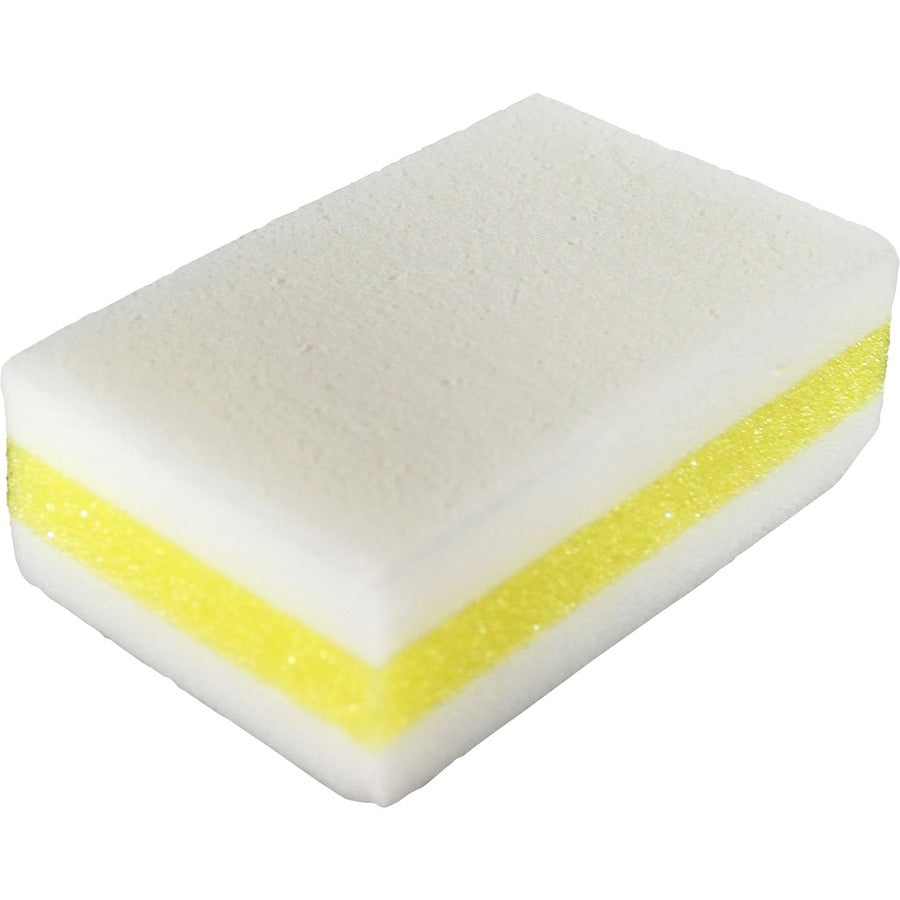 Genuine Joe Dual-Sided Melamine Eraser Amazing Sponges - 4.5" Height x 4.5" Width x 2.8" Depth - 30/Carton - Cellulose - Yellow, White