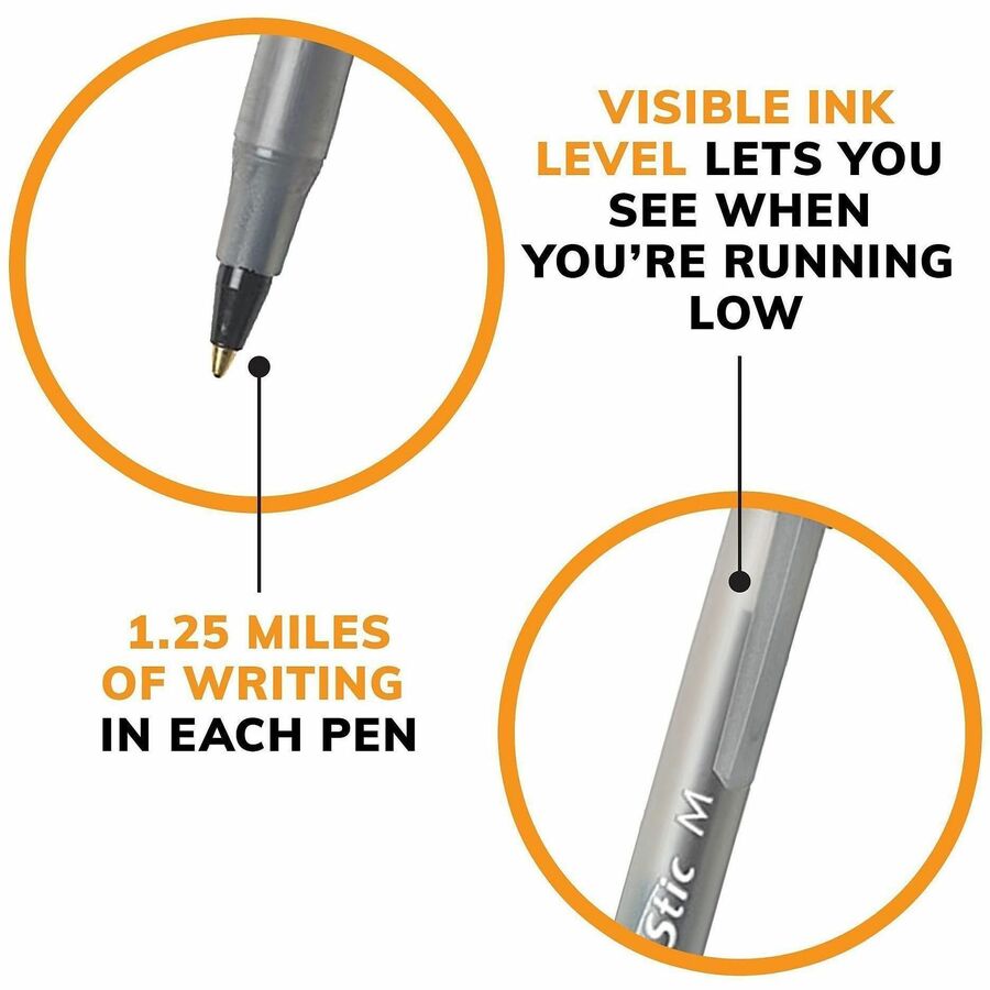 Round Stic Xtra Life Ballpoint Pen Xtra-Value Pack, Stick, Medium 1 mm, Black Ink, Translucent Frost Barrel, 240/Carton