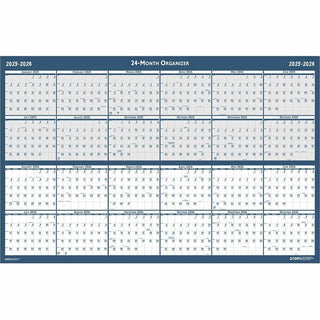Reversible/Erasable 2 Year Wall Calendar, 24 x 37, Light Blue/Blue/White Sheets, 24-Month (Jan to Dec): 2024 to 2025